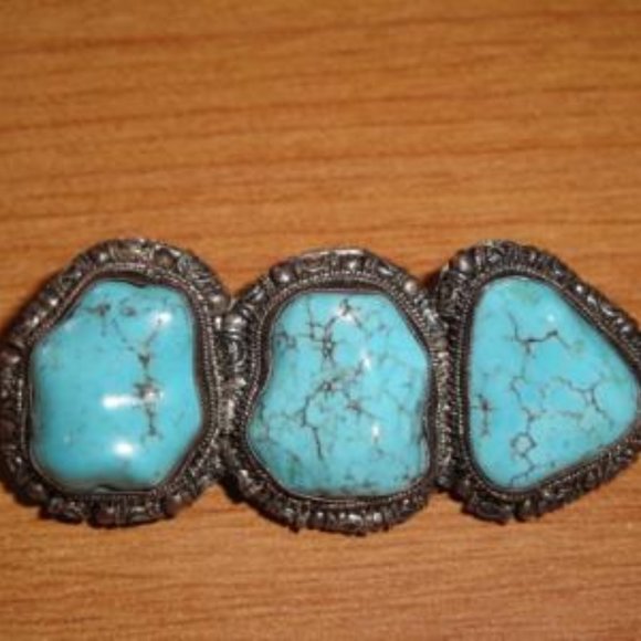 Vintage Silver Faux Turquoise Stone Pin Brooch - Picture 1 of 4